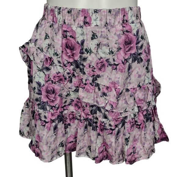 LoveShackFancy Emma Ruffle Mini Skirt Purple Floral Silk Blend Size Small - Picture 2 of 13